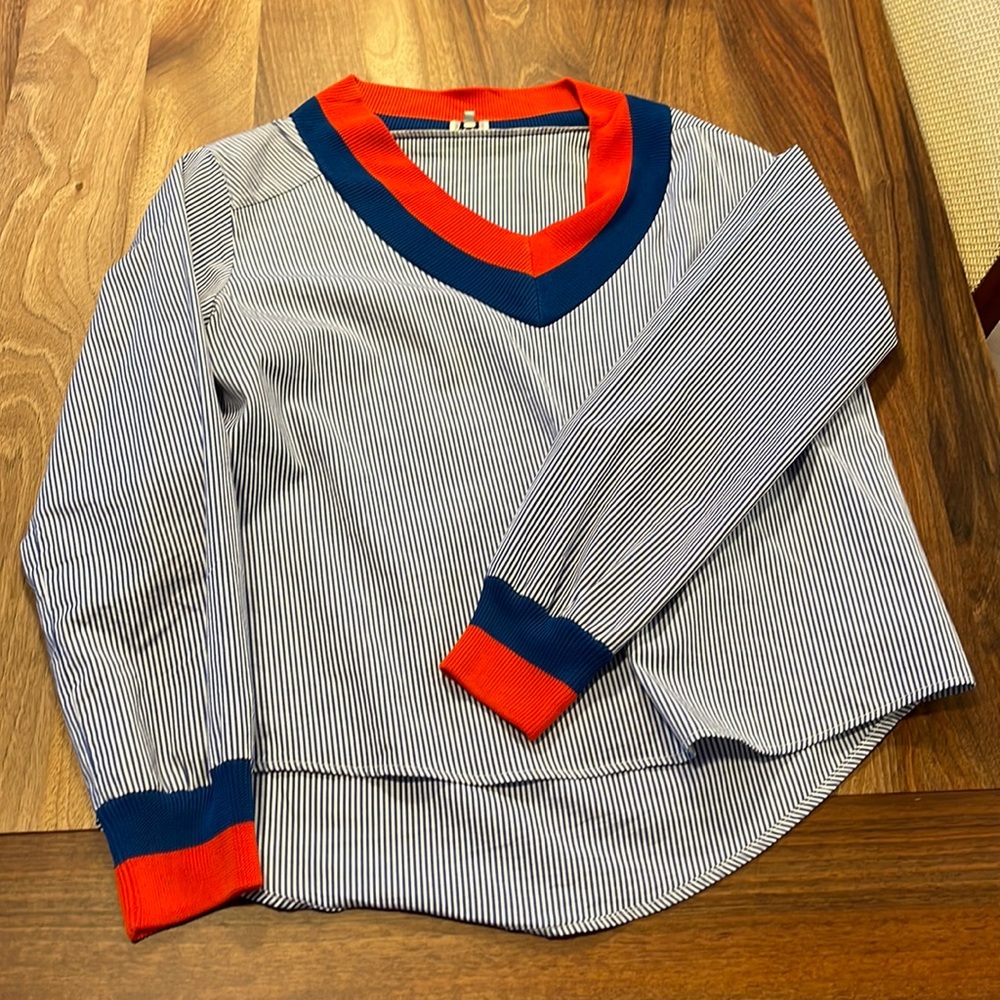 KULE Striped Blouse with Red and Blue Accents